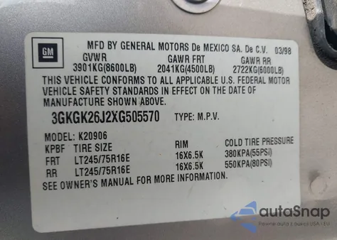 1999 GMC Suburban 2500 Sl z USA, uszkodzony, nr VIN 3GKGK26J2XG505570